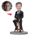 male boss bobblehead india custom black suit sitting figure with engraved text gift