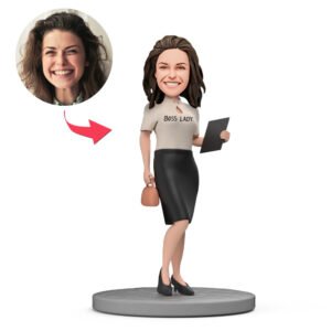 boss lady bobblehead india custom white blouse skirt holding documents engraved