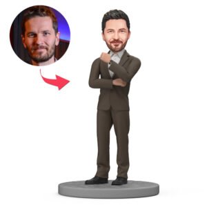 Custom boss bobblehead India gift in brown suit with watch for Bosss Day