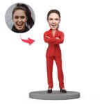 custom businesswoman bobblehead india red suit bosss day personalised gift