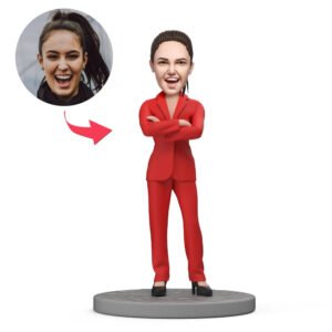 custom businesswoman bobblehead india red suit bosss day personalised gift