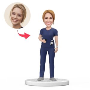 female doctor bobblehead india in dark blue scrubs with engraved National Doctors Day message