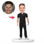 Personalized male doctor bobblehead india in black scrubs with custom engraved text gift