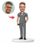 Custom male doctor bobblehead India in grey scrubs with engraved Doctors Day message