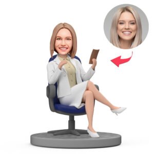 lady boss bobblehead india custom sitting on chair with documents gift