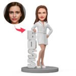 Custom female boss bobblehead india white suit perfect Boss Day gift