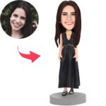 lady boss bobblehead india personalised black dress custom figurine with engraved text