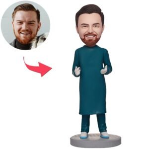 Custom male doctor bobblehead india gift in operating room with engraved name