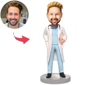 Custom male doctor bobblehead india with stethoscope and engraved name tag