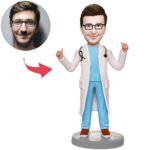 Custom doctor bobblehead india with thumbs up pose and engraved name text