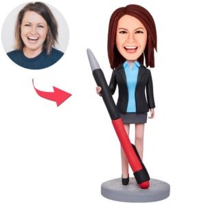 female boss bobblehead india holding pencil custom engraved personalised gift