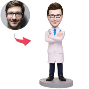 male doctor bobblehead india custom figurine with arms folded and engraved name