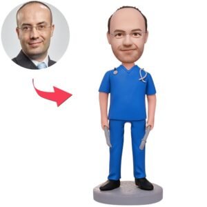 male doctor bobblehead india personalised figurine holding stethoscope and tools